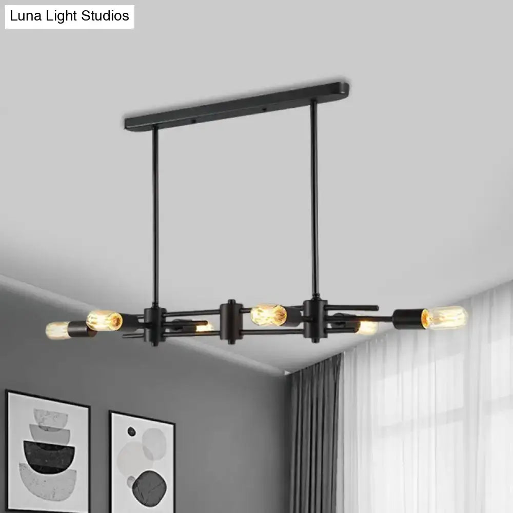 Decorbites™ modern black industrial pendant light with six exposed edison bulbs and metallic finish for dining areas