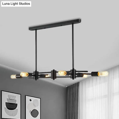 Decorbites™ modern black industrial pendant light with six exposed edison bulbs and metallic finish for dining areas