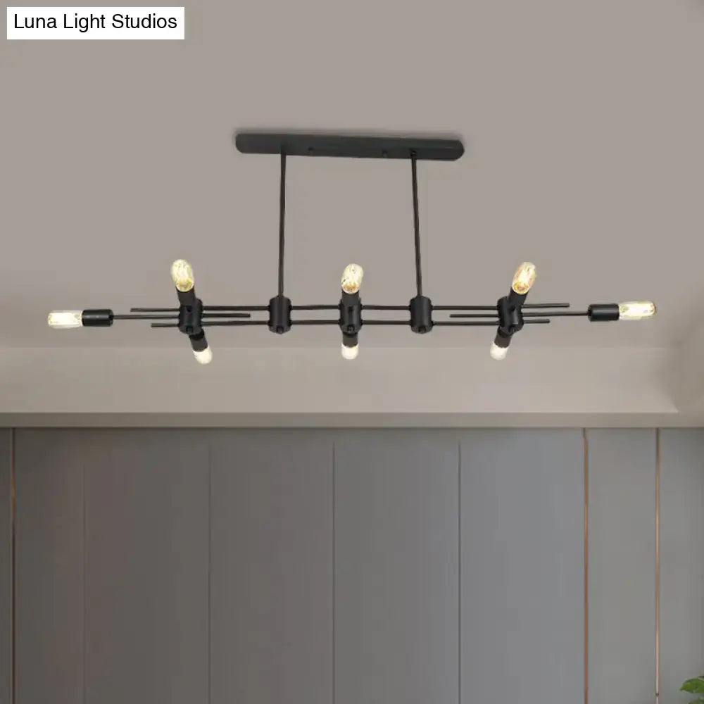 Decorbites modern black hanging chandelier with metallic finish featuring multiple exposed bulb sockets for restaurants