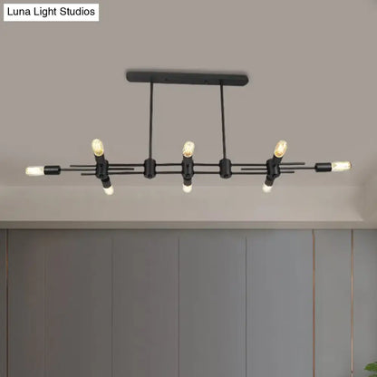 Decorbites modern black hanging chandelier with metallic finish featuring multiple exposed bulb sockets for restaurants