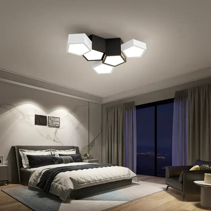 Modern black and white hexagonal geometric ceiling lamps for master bedroom featuring decorbites ceiling lamps design