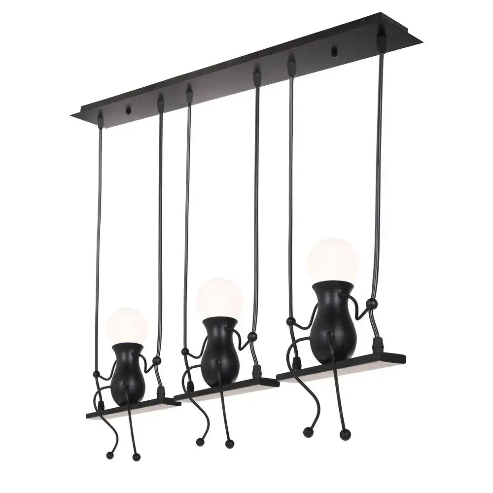 Modern black metal pendant light featuring whimsical humanoid figure-like creative pendant lights for bedroom