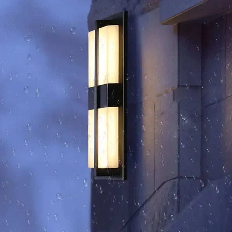 Modern black imitation marble led wall light garden sconce with black frame and two warm rectangular light panels wall light