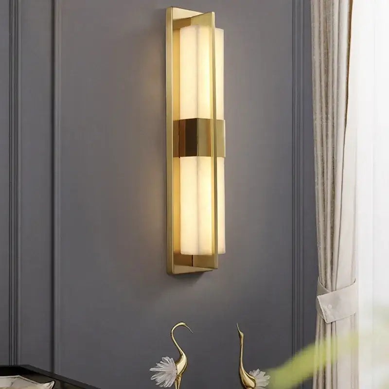 Modern black imitation marble led wall light with gold-finished rectangular sconce and frosted glass panels decorbites led wall