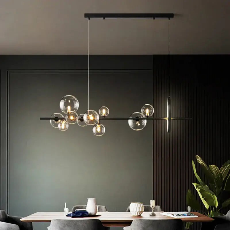 Modern black industrial glass pendant chandelier with clear globe bulbs for kitchen lighting decorbites industrial glass design