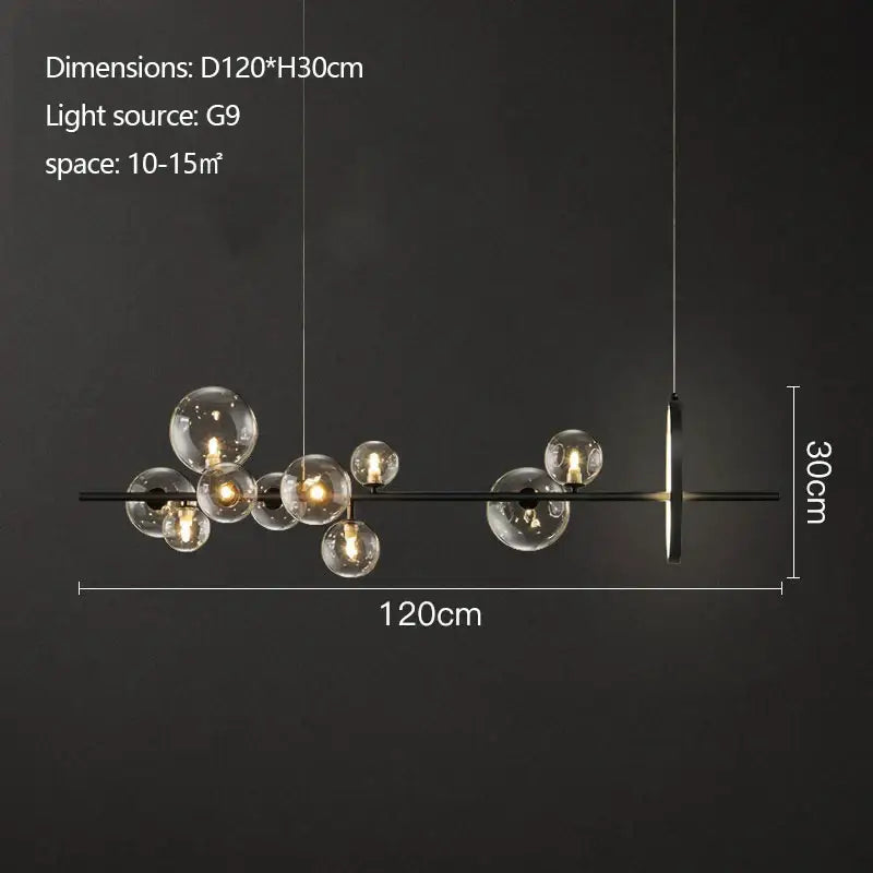 Modern black industrial glass pendant chandelier with clear glass spheres and g9 light sources for kitchen lighting decorbites industrial glass