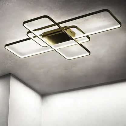 Modern black intersecting led ceiling light with sleek frame and dimmable white illumination for decorbites elegant ceiling decor