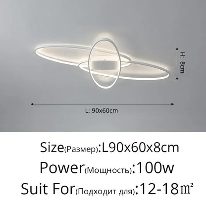 Modern black intersecting led ceiling light with sleek white circular rings for decorbites elegant ceiling living rooms