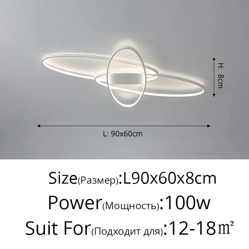Modern black intersecting led ceiling light with sleek white circular rings for decorbites elegant ceiling living rooms