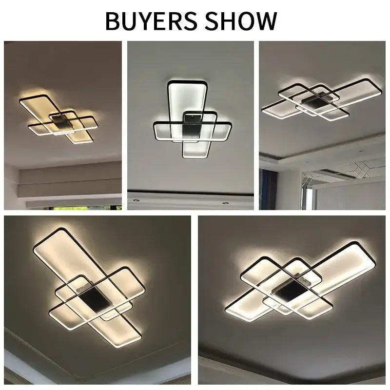 Modern black intersecting led ceiling light with sleek frame and dimmable white illumination for decorbites elegant ceiling use