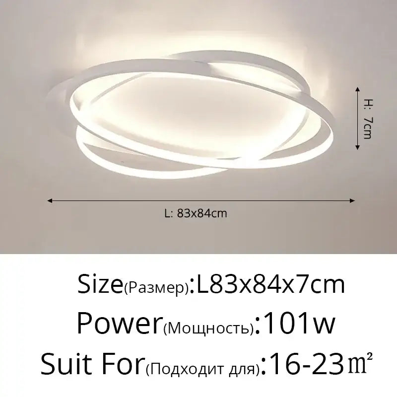 Modern black intersecting led ceiling light with three overlapping rings dimmable decorbites elegant ceiling fixture