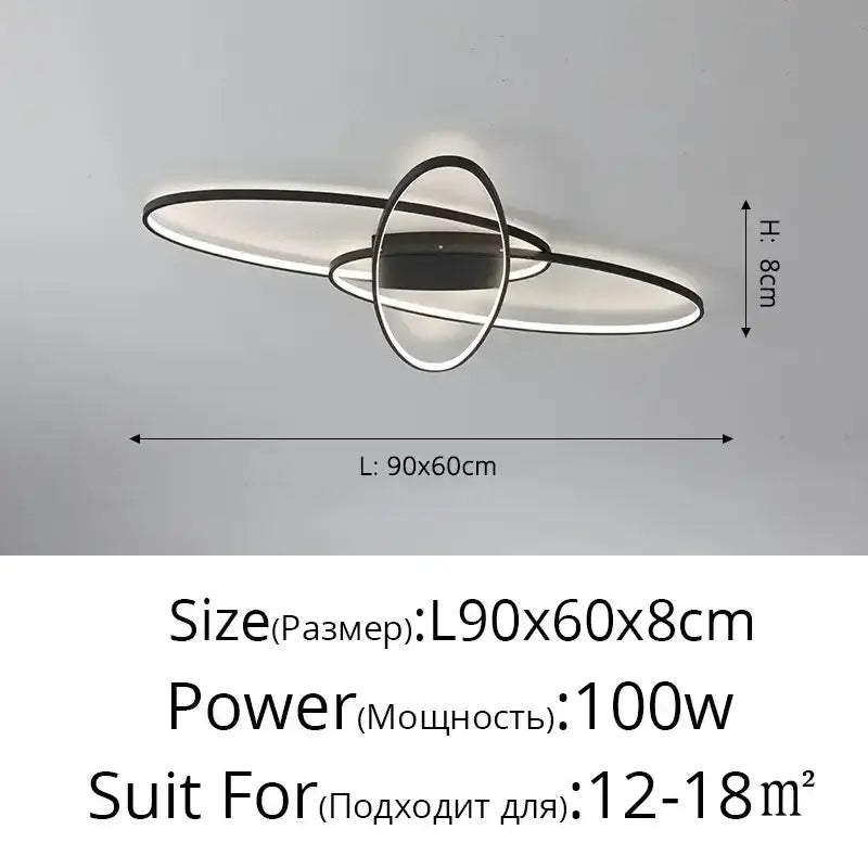 Modern black intersecting led ceiling light with sleek rings for living room dimmable decorbites elegant ceiling lighting