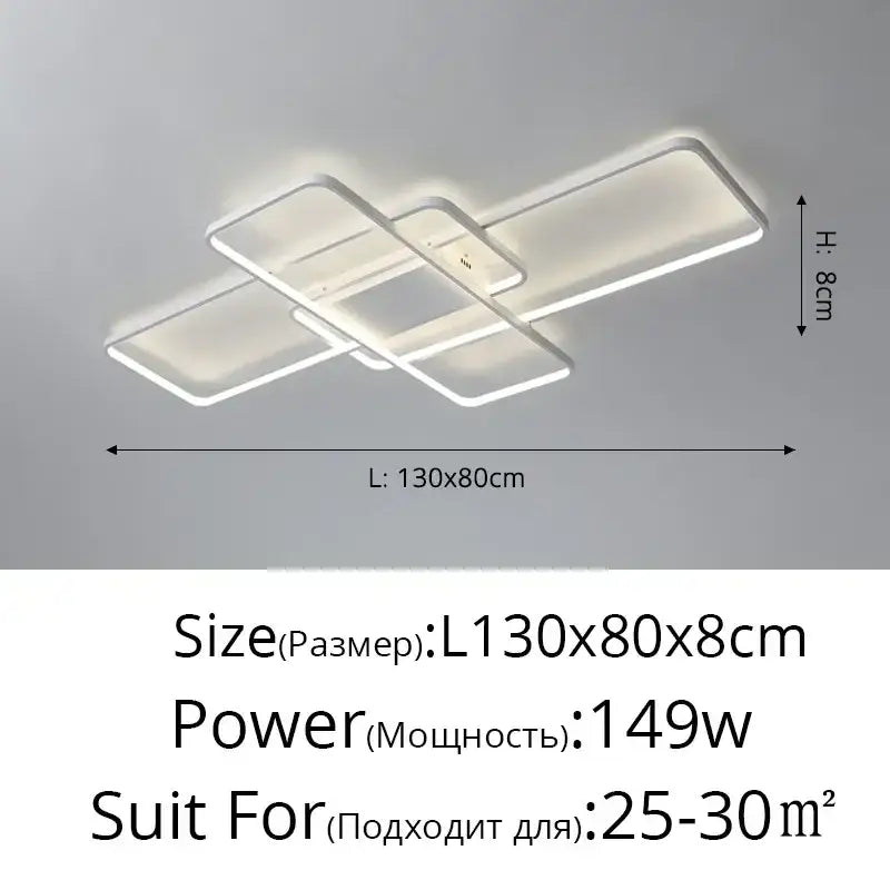 Modern white led ceiling light with sleek geometric intersecting rectangular panels in decorbites dimmable ceiling design