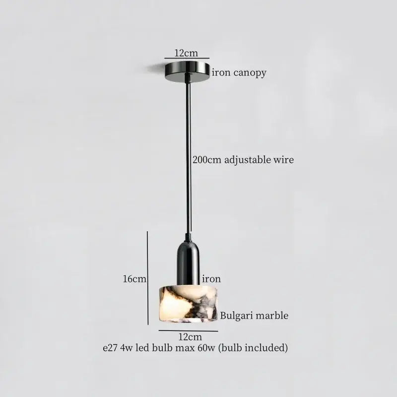Modern black iron marble led pendant light with adjustable wire and natural white marble base for kitchen decorbites decor