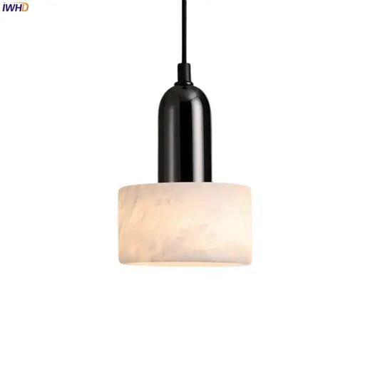Modern black iron marble led pendant light with cylindrical white marble shade for kitchen decorbites iron marble design
