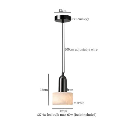 Modern black iron and white marble led pendant light with rectangular marble shade for kitchen decorbites iron marble design