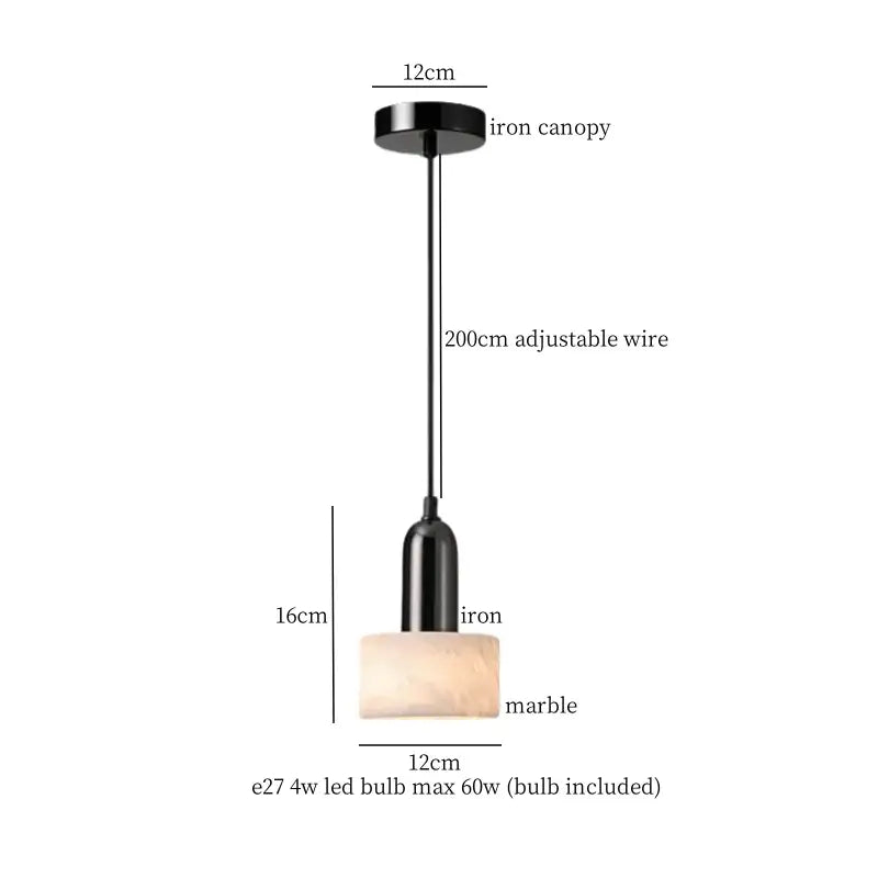 Modern black iron and white marble led pendant light with rectangular marble shade for kitchen decorbites iron marble design