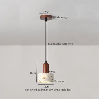 Rustic pendant light with warm wooden canopy and terrazzo shade for modern black iron marble led kitchen decorbites iron marble
