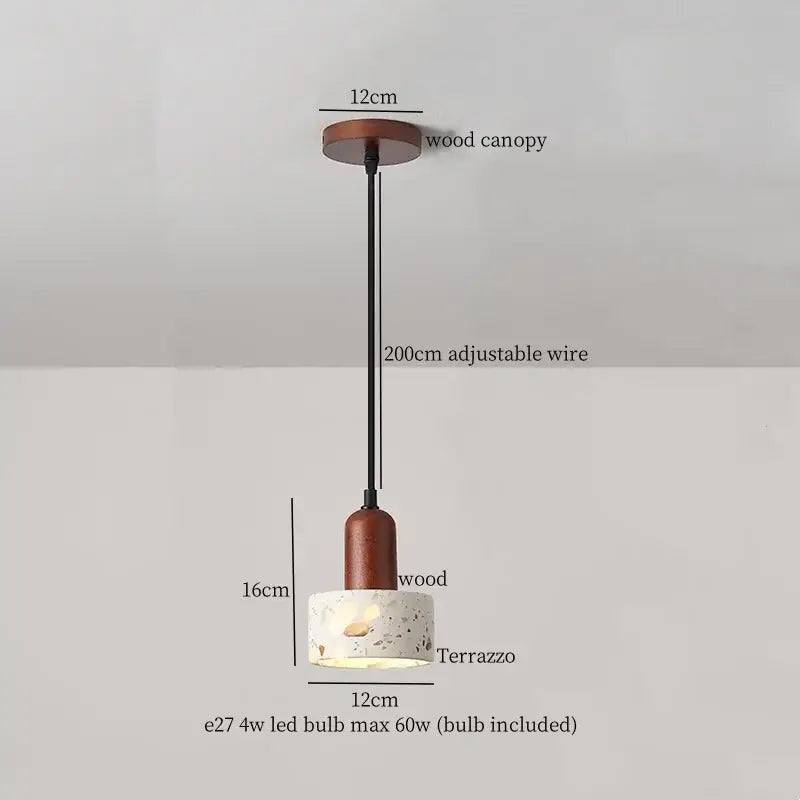 Rustic pendant light with warm wooden canopy and terrazzo shade for modern black iron marble led kitchen decorbites iron marble