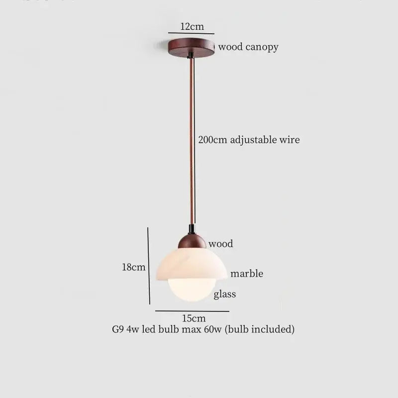 Modern black iron and white marble led pendant light with bronze wood canopy and frosted glass shade for kitchen decorbites iron marble