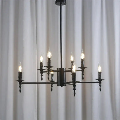 Modern black iron art led pendant chandelier with nine candle-style bulbs for living room decorbites iron art design