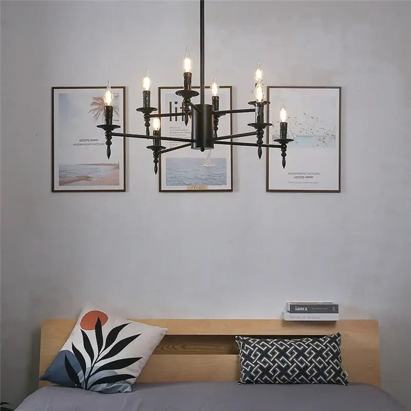 Modern black iron art led pendant chandelier with multiple candle-style bulbs for living room decorbites iron art