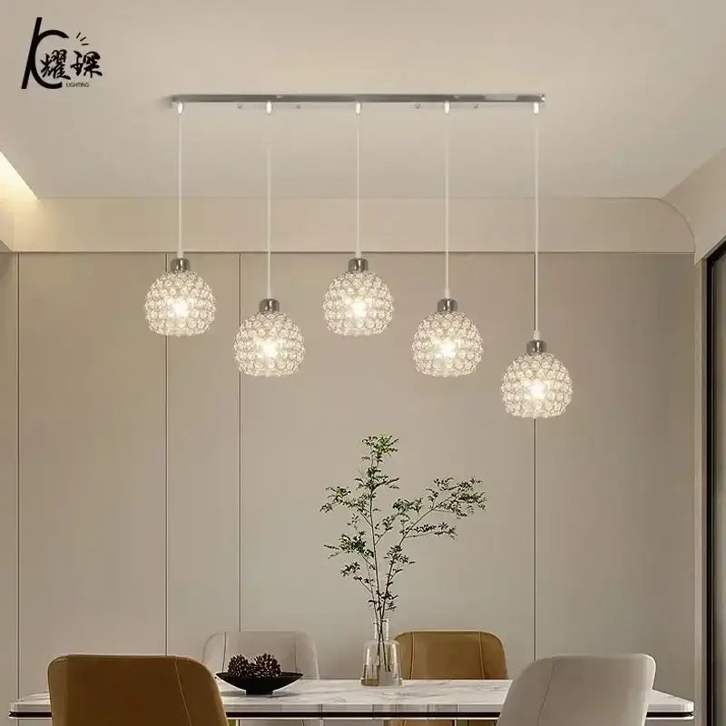 Modern black iron cage pendant lamp with five faceted crystal dining pendant lights for kitchen island decorbites lighting