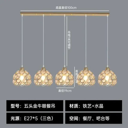 Modern black iron cage pendant lamp with five-head golden bull-eye chandelier and crystal globe shades for kitchen island lighting decorbites crystal dining pendant