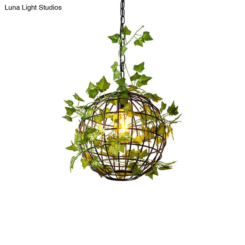 Modern Black Iron Ceiling Pendant Light with Colorful Art Vine Accents