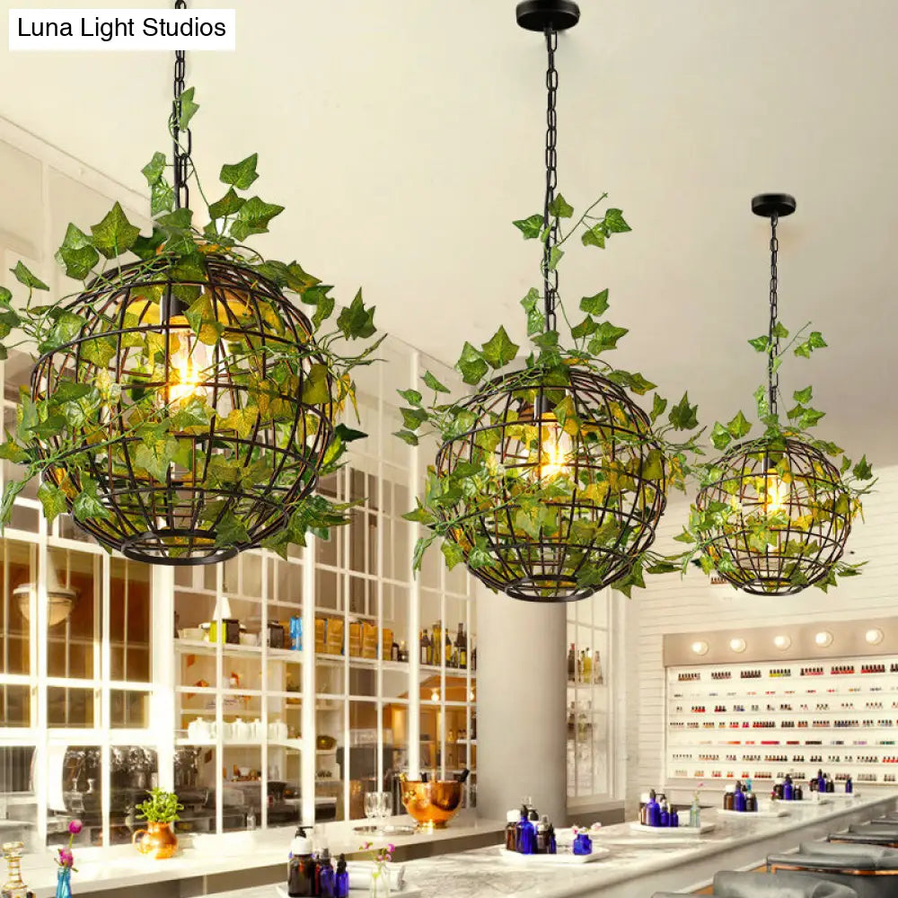 Modern Black Iron Ceiling Pendant Light with Colorful Art Vine Accents