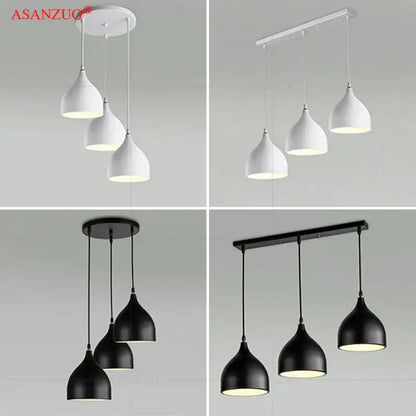 Modern black iron chassis ceiling panel dining room light with sleek teardrop-shaped pendant shades and minimalist metal fixtures