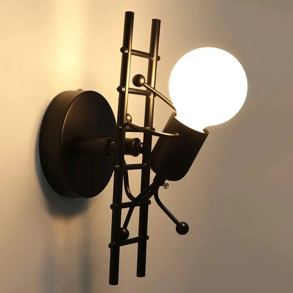 Modern black iron wall sconce designed like a ladder with a spherical bulb for bedroom decorbites creative led wall use
