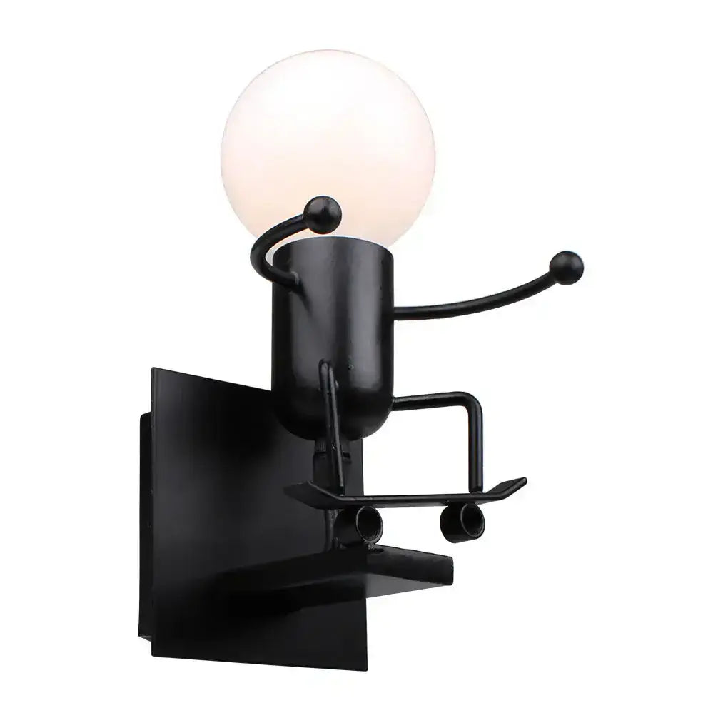 Modern black iron wall sconce with creative led design resembling a cartoon character for bedroom decorbites creative led decor