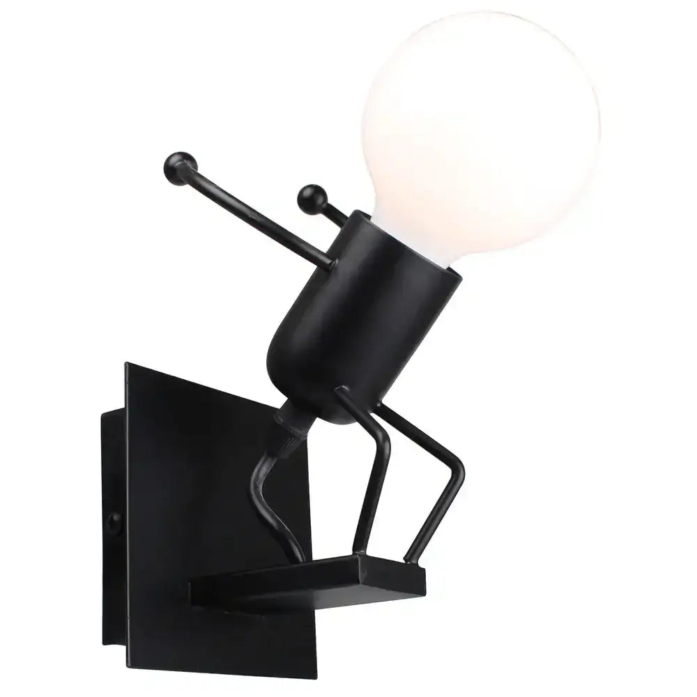 Modern black iron wall sconce in robot shape with frosted globe bulb for decorbites creative led bedroom decor