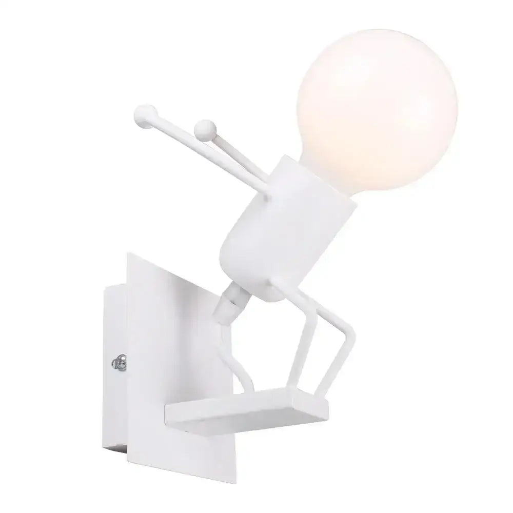 White figurine-style wall sconce with spherical bulb on head in modern black iron decorbites creative led wall decor