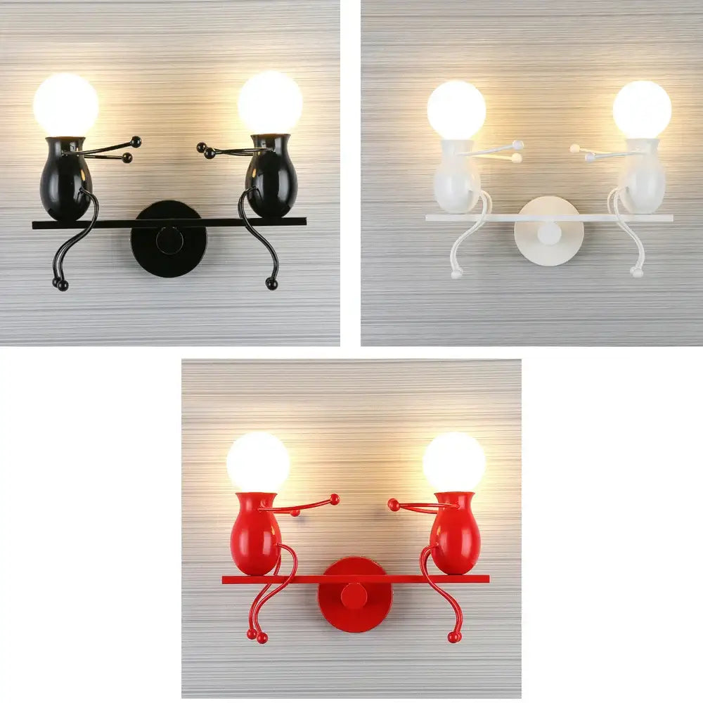 Modern black iron two-light wall sconce with sculpted vase-shaped fixtures and globe bulbs for creative led wall decorbites bedroom decor