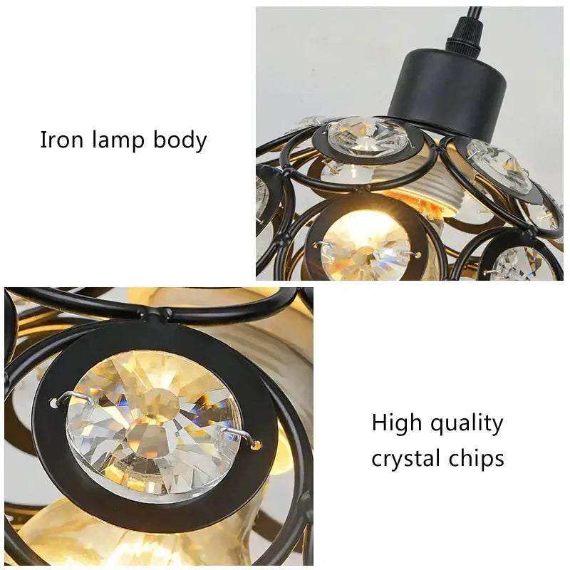 Modern black iron crystal triple pendant lamp featuring high-quality crystal chips for dining room decorbites crystal triple decor