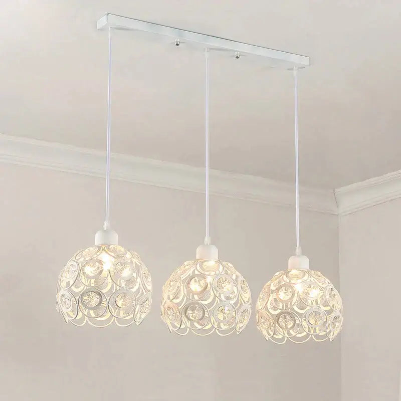 Modern black iron crystal triple pendant lamp with three spherical crystal pendant lights for dining room decorbites crystal triple