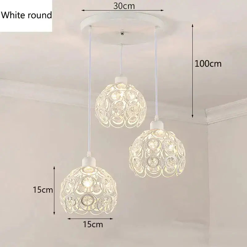 Modern black iron crystal triple pendant lamp with white round lights and crystal embellishments for dining room decorbites crystal triple pendant
