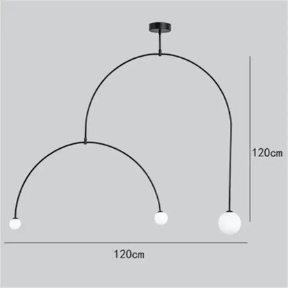 Modern black iron line chandelier with three white glass globes and curved arms for living room decorbites iron line