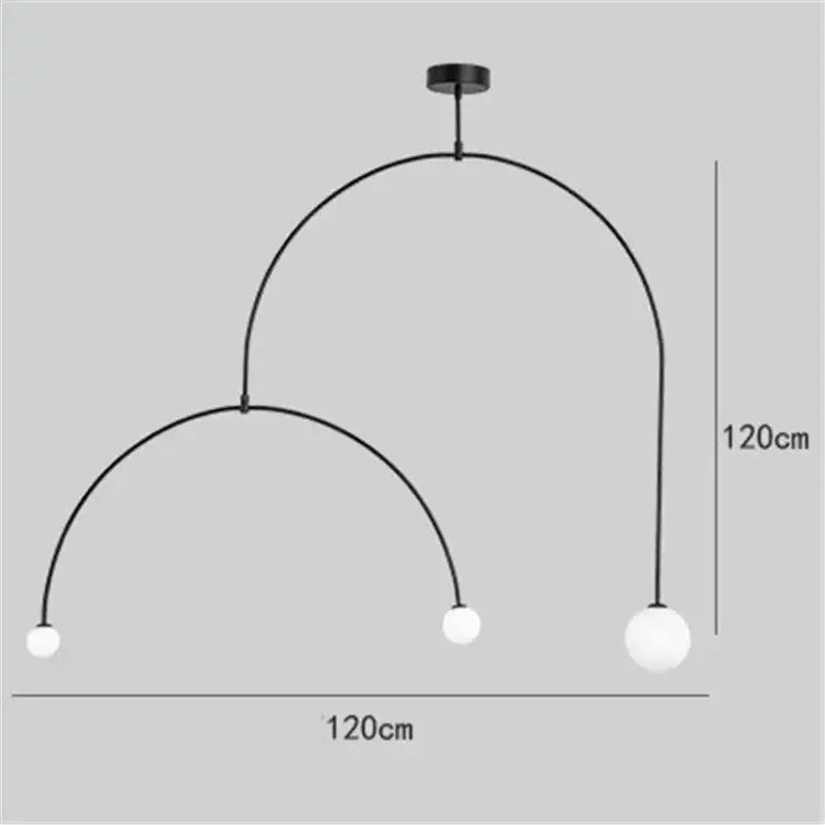 Modern black iron line chandelier with three white glass globes and curved arms for living room decorbites iron line