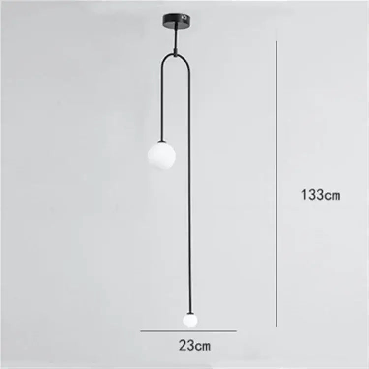 Modern black iron line chandelier with black metal pendant and two frosted glass globe shades for living room decorbites iron line
