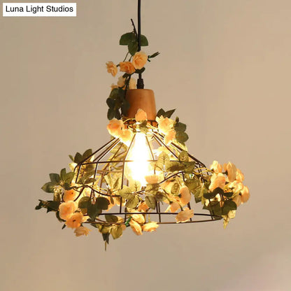 Modern Black Iron Pendant Light with Hanging Flower Jar Design, Ideal for Restaurants and Farm-inspired Decor