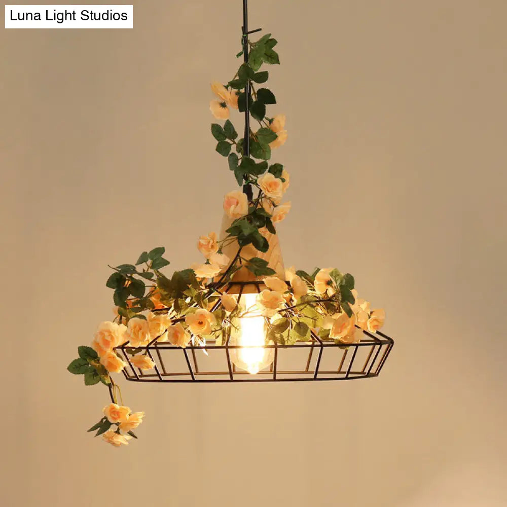 Modern Black Iron Pendant Light with Hanging Flower Jar Design, Ideal for Restaurants and Farm-inspired Decor