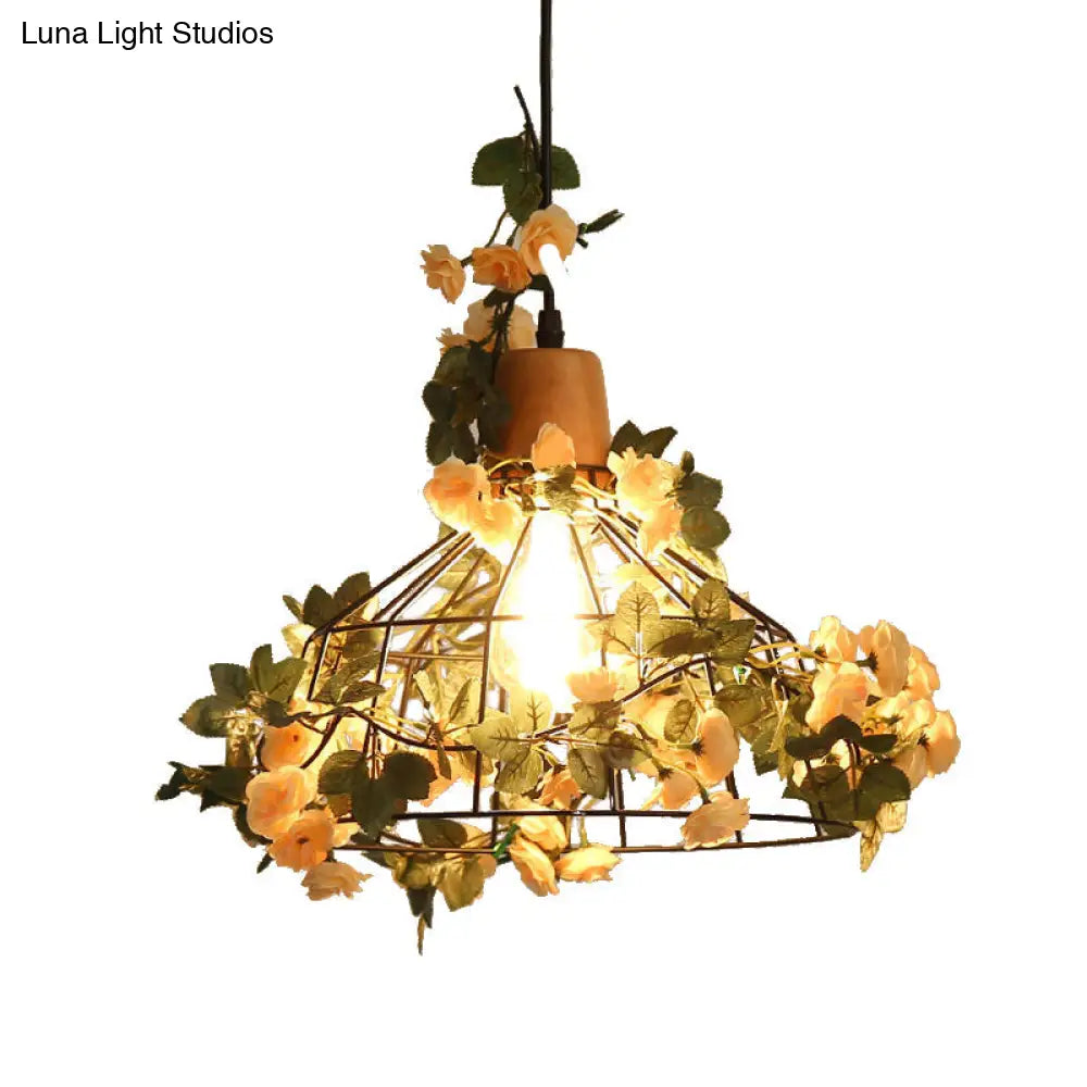 Modern Black Iron Pendant Light with Hanging Flower Jar Design, Ideal for Restaurants and Farm-inspired Decor