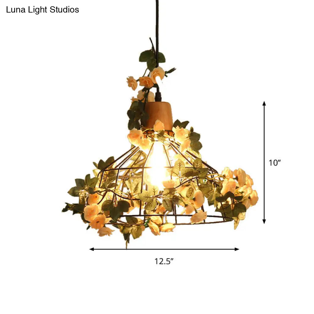 Modern Black Iron Pendant Light with Hanging Flower Jar Design, Ideal for Restaurants and Farm-inspired Decor