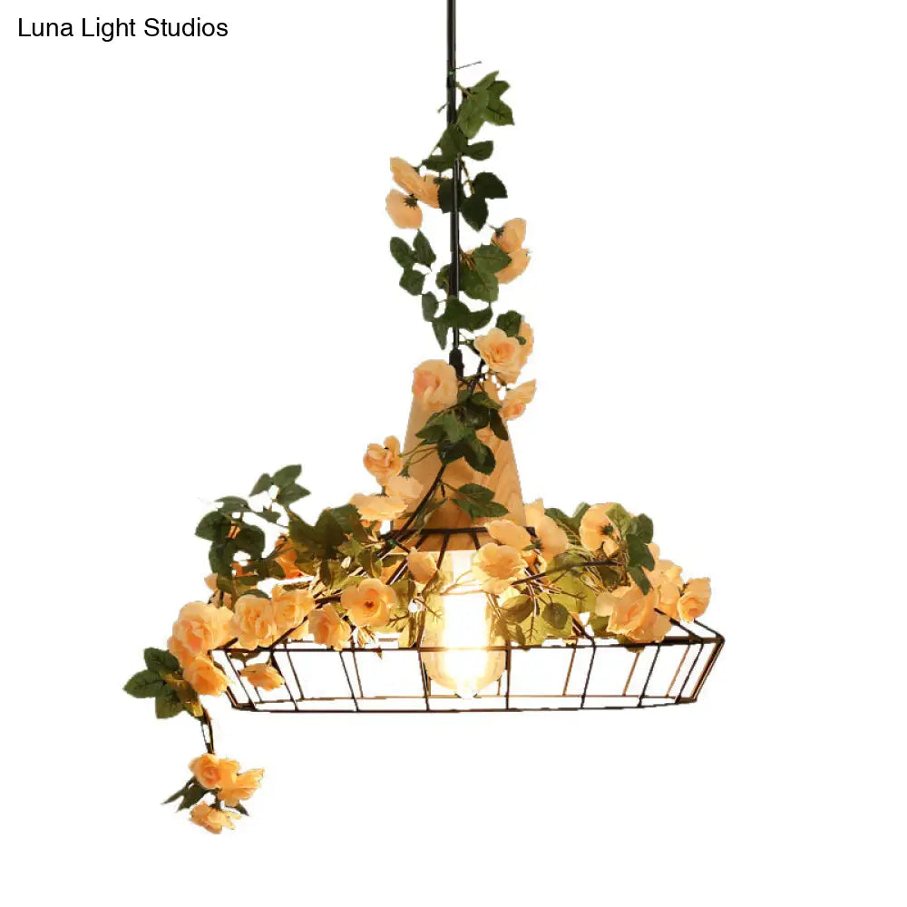 Modern Black Iron Pendant Light with Hanging Flower Jar Design, Ideal for Restaurants and Farm-inspired Decor