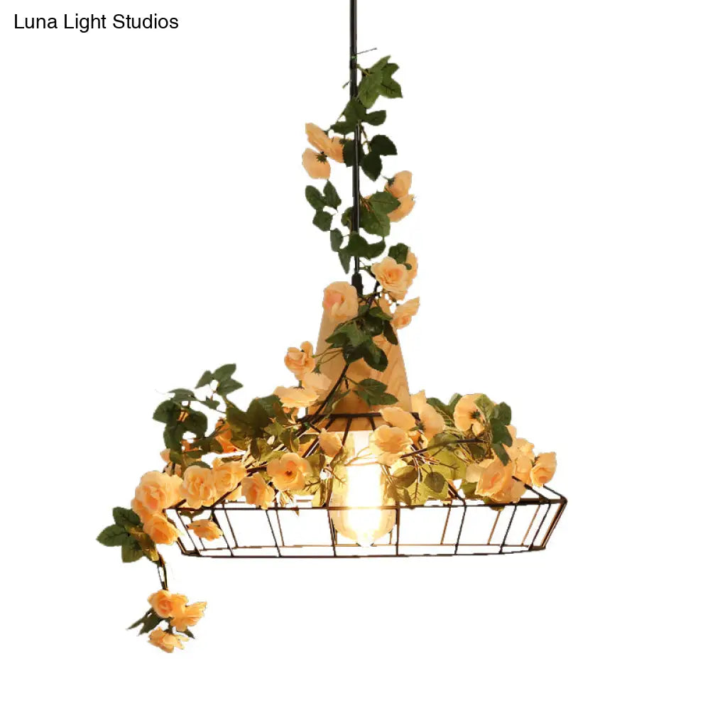 Modern Black Iron Pendant Light with Hanging Flower Jar Design, Ideal for Restaurants and Farm-inspired Decor