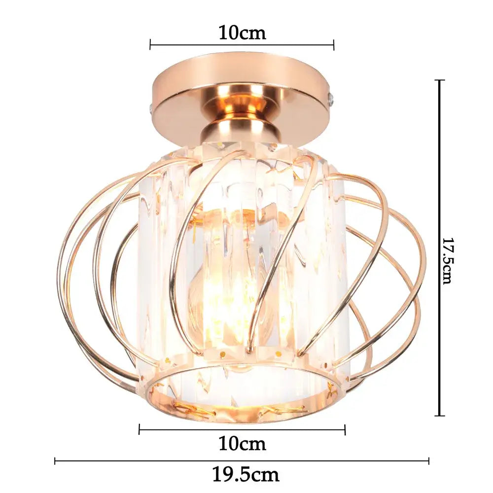 Modern decorbites iron round ceiling light with rose gold finish cylindrical glass and decorative wire cage enclosure