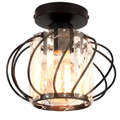 Modern black iron round crystal ceiling chandelier with cage style design and exposed edison bulb for dining room decorbites iron round